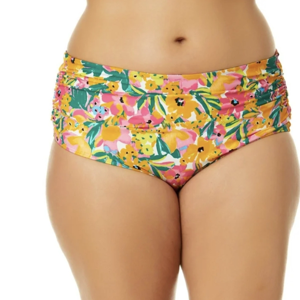 Anne Cole Side Sunshine FloralShirred High-Waist Bikini Bottoms - Picture 2 of 7